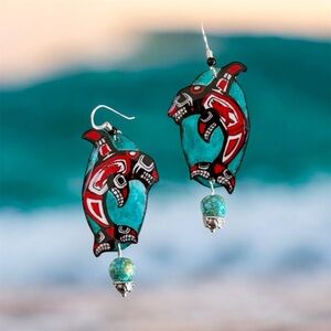 Haida art Pacific Northwest native Tinglit Orca stylized killer whale earrings